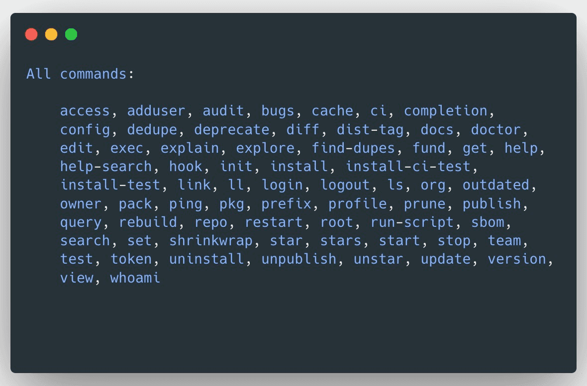 npm all commands list